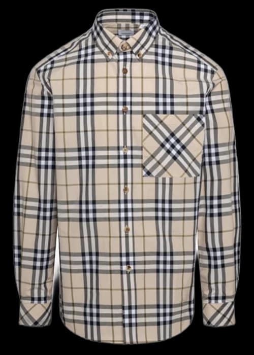 Burberry Check Stretch Poplin Long Sleeve Shirt Soft Fawn