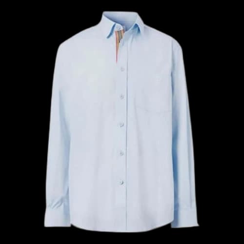 Burberry SS21 Logo Pattern Cotton Long Sleeves Classic Shirt Light Blue