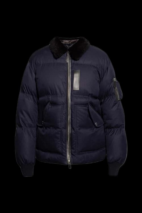 Burberry Shearling Collar Cotton Gabardine Puffer Jacket Navy