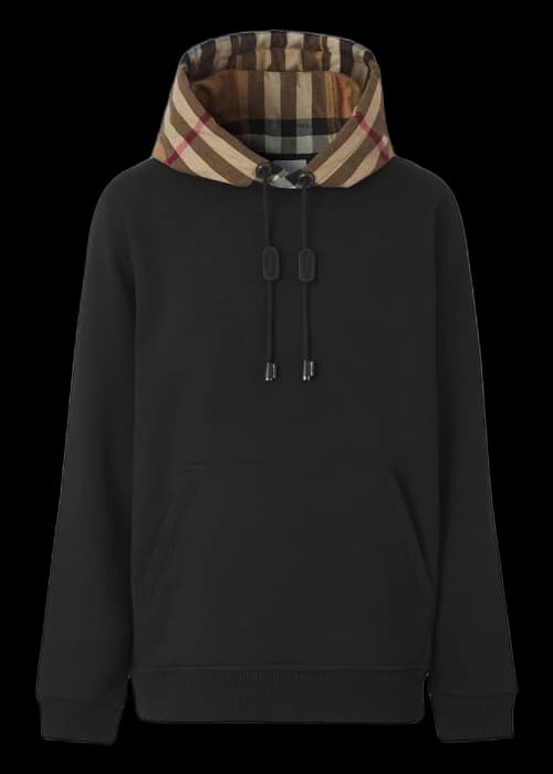 Burberry Check Hood Cotton Blend Hooded Sweatshirt Black Beige