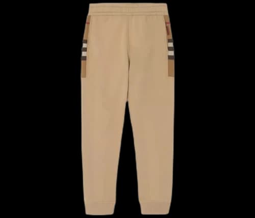 Burberry Check Panel Cotton Blend Jogging Pants Camel