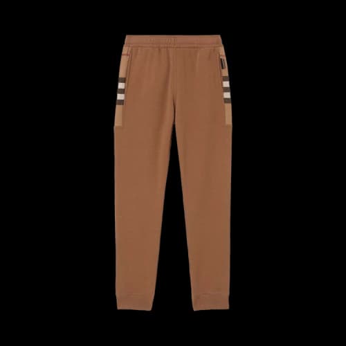 Burberry Check Panel Cotton Blend Sweatpants Dark Birch Brown