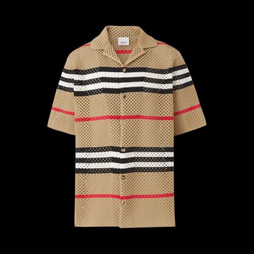 Burberry Icon Stripe Pointelle Knit Shirt 'Camel'