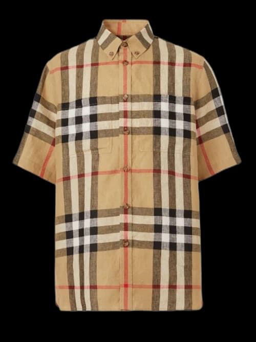 Burberry Check Linen Oversized Short-sleeve Shirt Archive Beige
