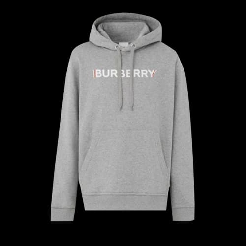 Burberry Logo Print Cotton Hoodie Pale Grey Melange
