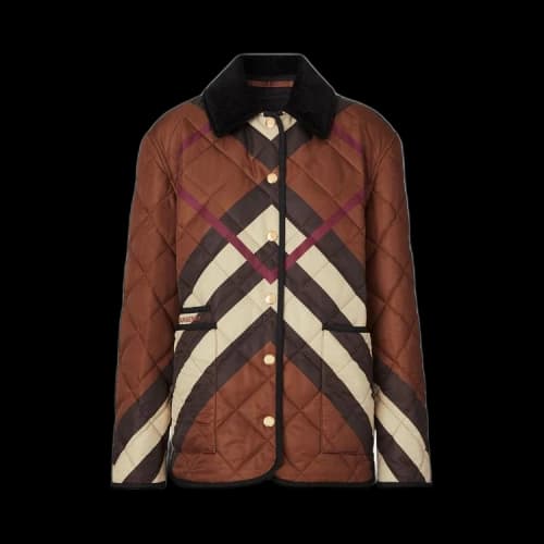 Burberry Chevron Check Diamond Quilted Jacket 'Dark Birch Brown'