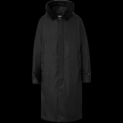Burberry Corduroy Collar Nylon Twill Hooded Car Coat Black