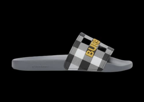 Burberry Logo Detail Check Slides Storm Grey