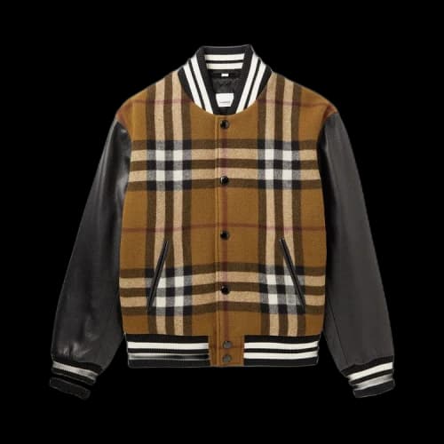 Burberry Check Leather Bomber Jacket 'Birch Brown'