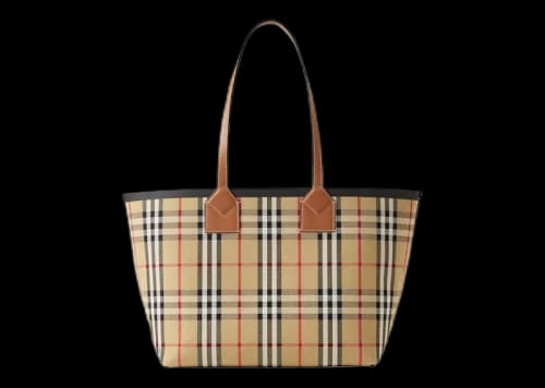 Burberry Check Cotton Small London Tote Bag Briar Brown/Black