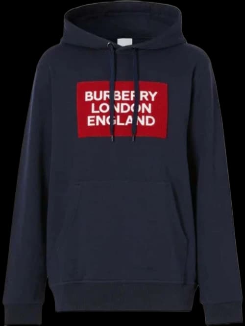 Burberry Logo Patch Hoodie Navy Red
