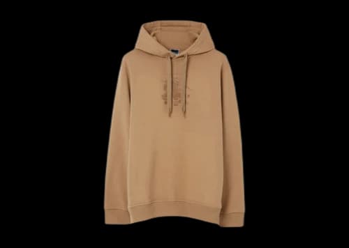 Burberry Embroidered Monogram EKD Cotton Hoodie Camel