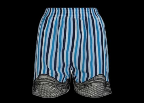 Burberry Lace-Trim Stripe Silk Shorts Blue