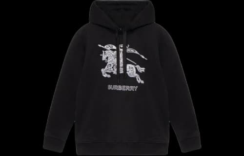 Burberry Embroidered EKD Cotton Hoodie Black