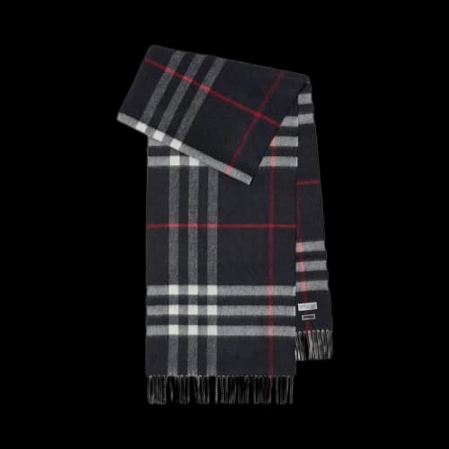 Burberry Check Fringed Cashmere Scarf Navy