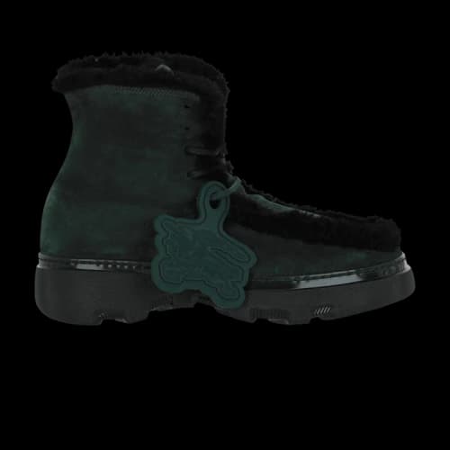 Burberry Shearling Embellished Suede Creeper Boot Green Black