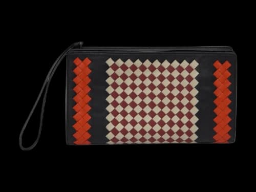 Bottega Veneta Intrecciato Wristlet Bag Black/Red