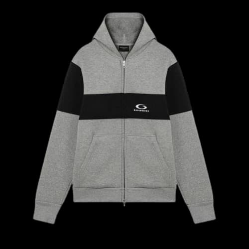 Balenciaga Logo Embroidered Zipped Hoodie 'Heather Grey/Black'