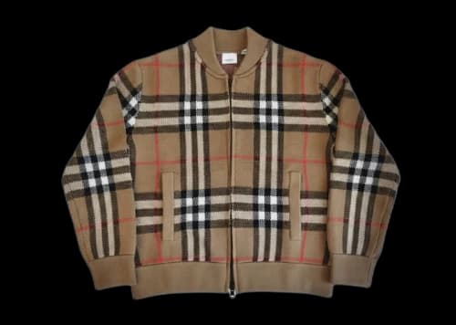 Burberry Morland Knit Check Zip Jacket Taupe