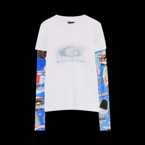 Balenciaga Women's Double Sleeve T-shirt Dirty White/Blue