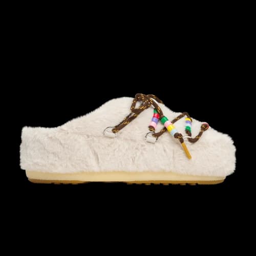 Moon Boot Mule Faux Fur White Beads (Women's)