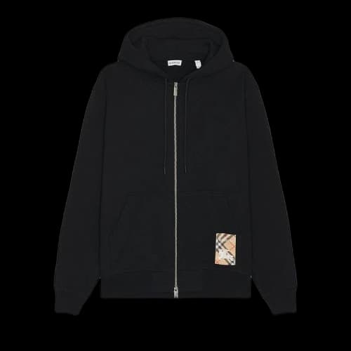 Burberry Check Label Zip-Thru Hoodie Black