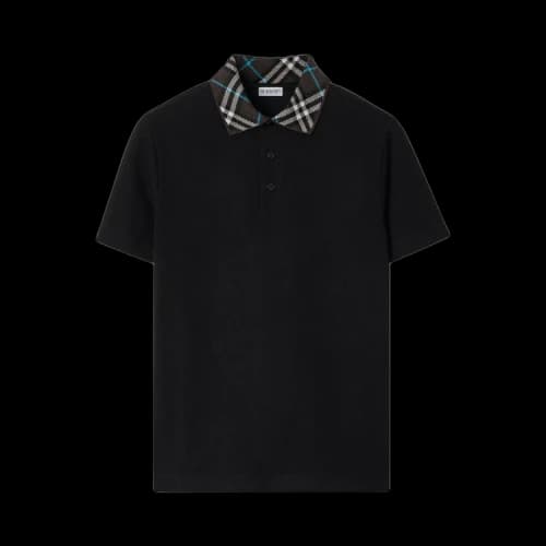 Burberry Check Collar Polo Shirt Black