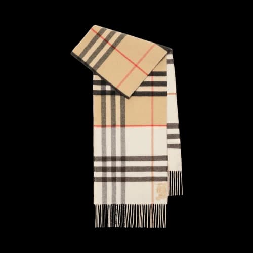 Burberry Women's Double-Faced Contrast Check Ekd Scarf Sand/Pebble White