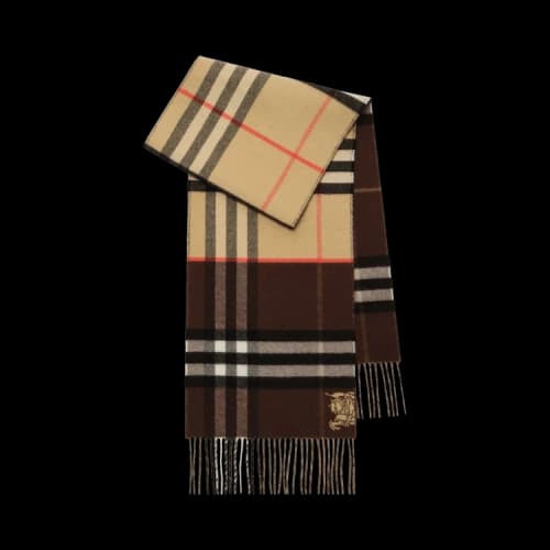 Burberry Double-Faced Contrast Check Ekd Scarf 'Sand/Treacle Brown'