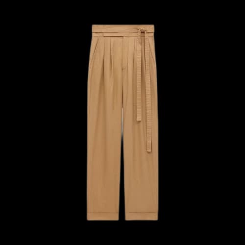 Saint Laurent Belted Pleated Straight Leg Pants 'Sahara'