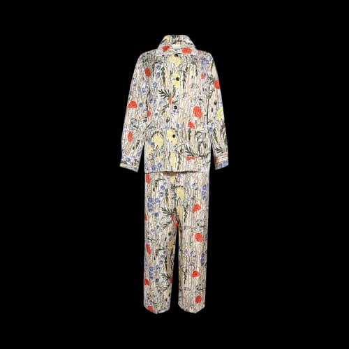 Bottega Veneta Flower Viscose And Silk Pyjama Set 'Chalk/Hibiscus/Khaki'