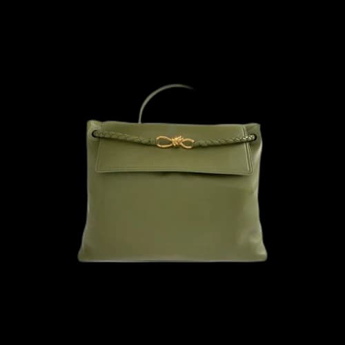 Bottega Veneta Andiamo Large Leather Top Handle Bag 'Matcha/Muse Brass'