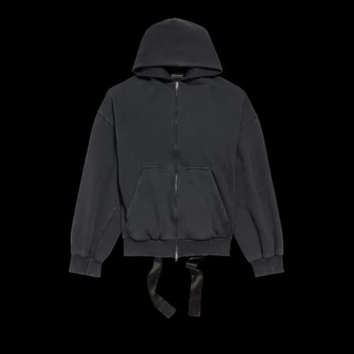 Balenciaga Lace Up Zipped Hoodie 'Faded Washed Black'