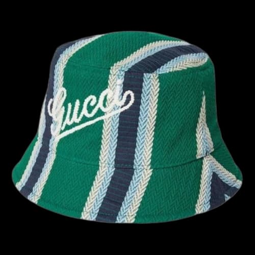 Gucci Striped Canvas Bucket Hat with Embroidery 'Green'