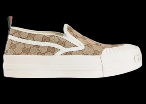 Gucci Slip-On Sneaker Beige Brown GG Canvas White (Women's)
