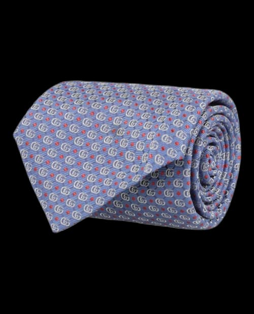 Gucci Double G Silk Jacquard Tie Blue Orange