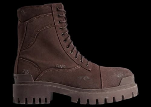 Balenciaga Combat Strike Boot Dark Brown Cotton Canvas