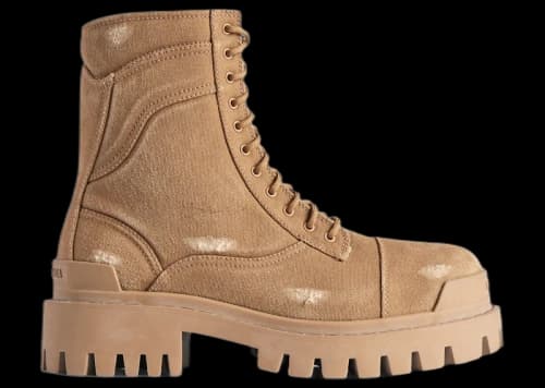 Balenciaga Combat Strike Boot Brown Cotton Canvas
