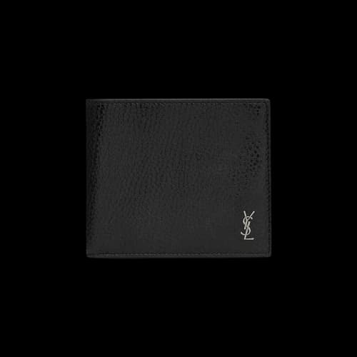 Saint Laurent Tiny Cassandre East/West Wallet In Grained Leather 'Nero'