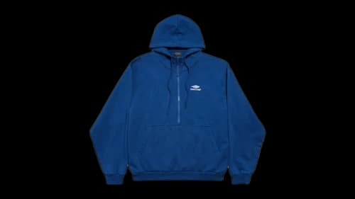 Balenciaga 3B Sports Icon Half-Zip Fleece Hoodie Light Marine Blue