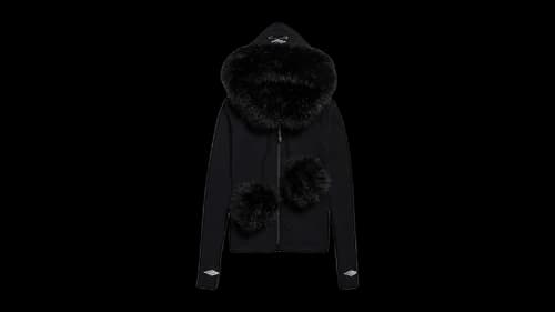 Balenciaga Women's Fluffy Zip-Up Hoodie Washed Black