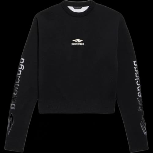 Balenciaga Women's 3B Sports Icon Cropped Crewneck Black/White