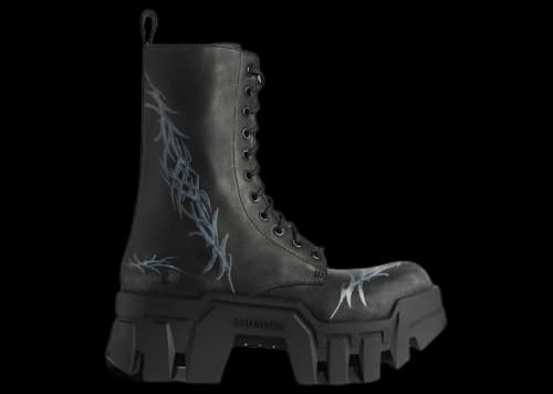 Balenciaga Bulldozer Lace-Up Bootie Black Tattoo Artwork