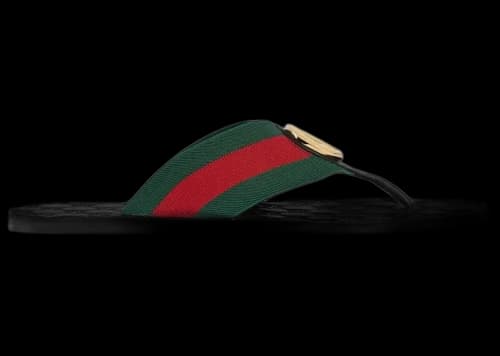Gucci Riviera Thong Sandal Black Green Red Gold-toned Hardware