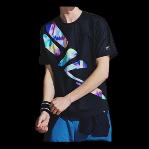 FILA Water Ripple Printing Running Short Sleeve Black T-Shirt