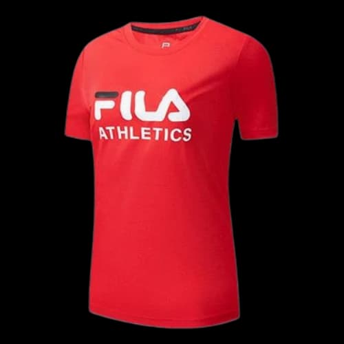 FILA Alphabet Logo Printing Round Neck Short Sleeve Red (Women's)