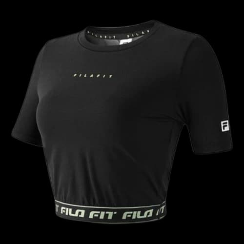 FILA Alphabet Printing Yoga Gym Short Sleeve Top 'Black' (Women's)