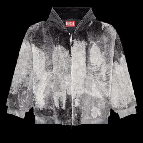 Diesel S-Depla Tie-Dyed Teddy Jacket With Denim Hood 'Grey'