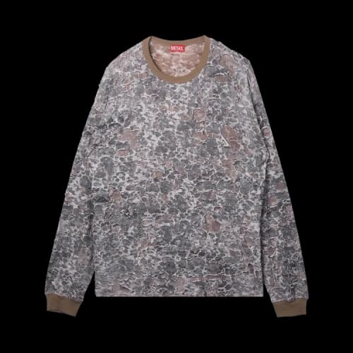 Diesel Camo Burn Out Print Long-Sleeve T-Shirt 'Beige'