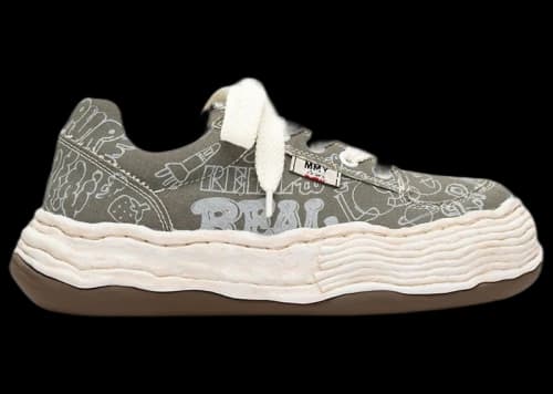 Maison Mihara Yasuhiro Oliver OG Sole Graffiti Printed Canvas Low Green
